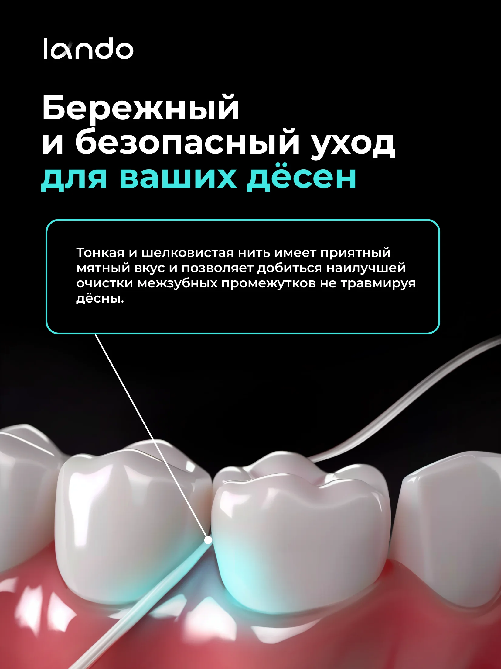 Зубная нить Lando со вкусом Мяты и Ксилитом 50 метров