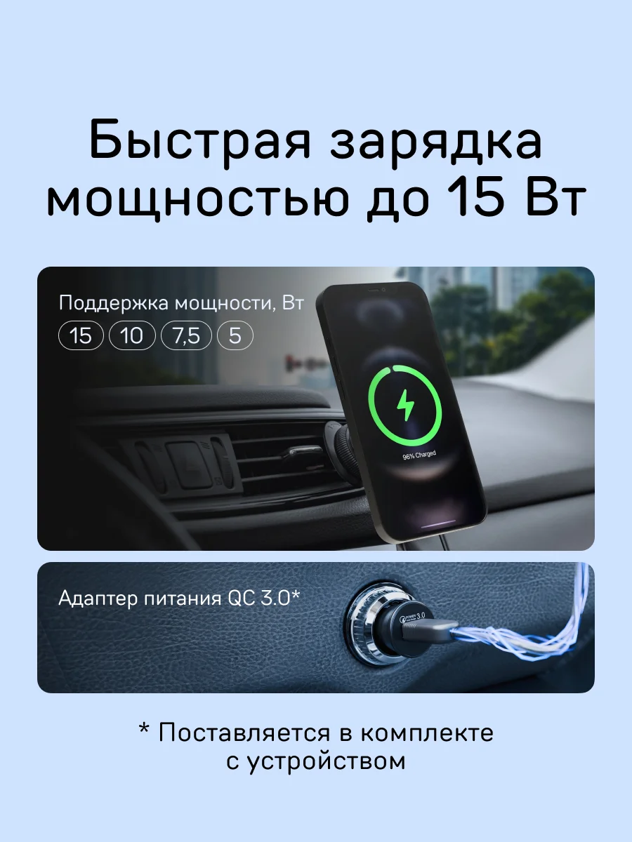 Автомобильный магнитный держатель для смартфона с беспроводной зарядкой iBOX TRON M7