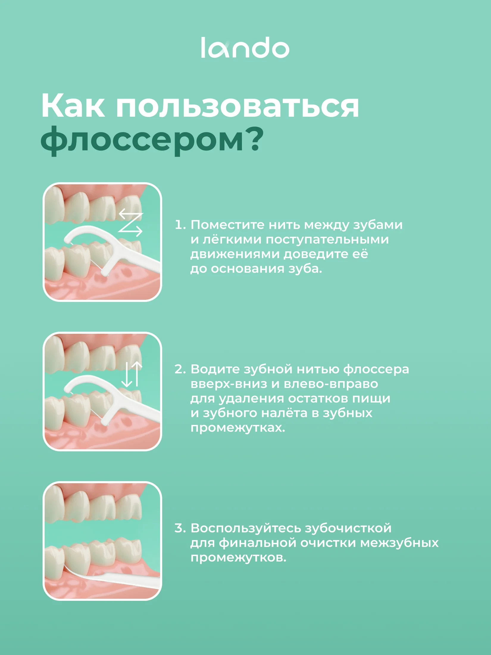 Зубные флоссеры с зубочистками Lando 50 шт со вкусом мяты