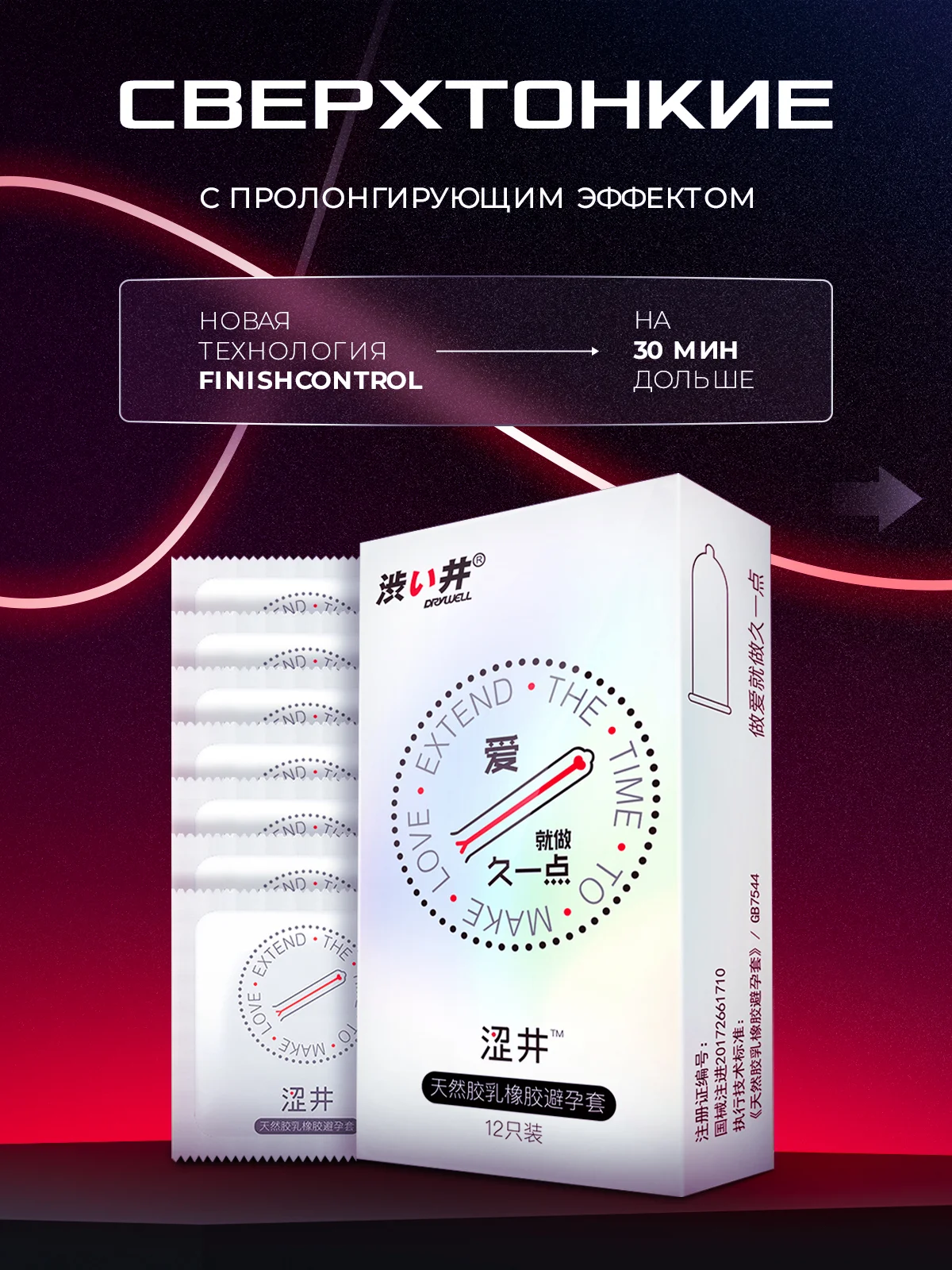 DRYWELL 12 шт. Презервативы продлевающие ультратонкие, анестетик,с пролонгирующим эффектом