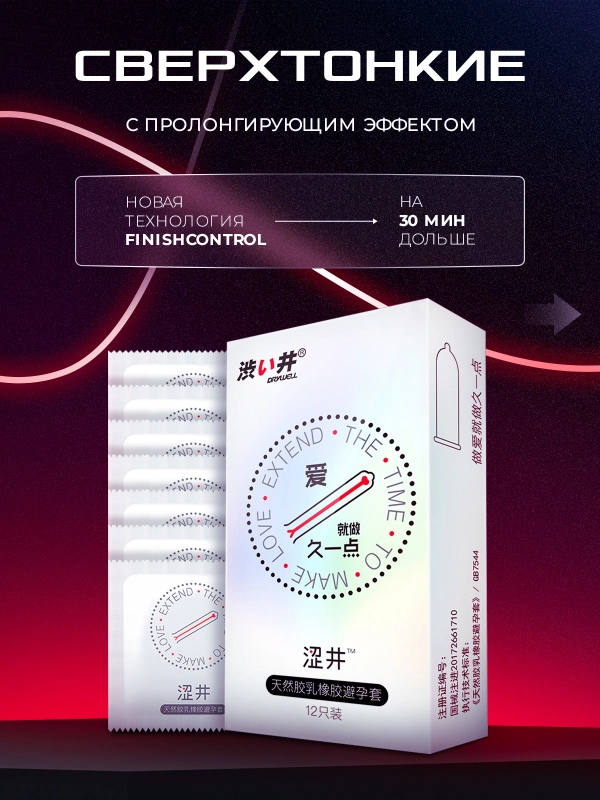 DRYWELL 12 шт. Презервативы продлевающие ультратонкие, анестетик,с пролонгирующим эффектом
