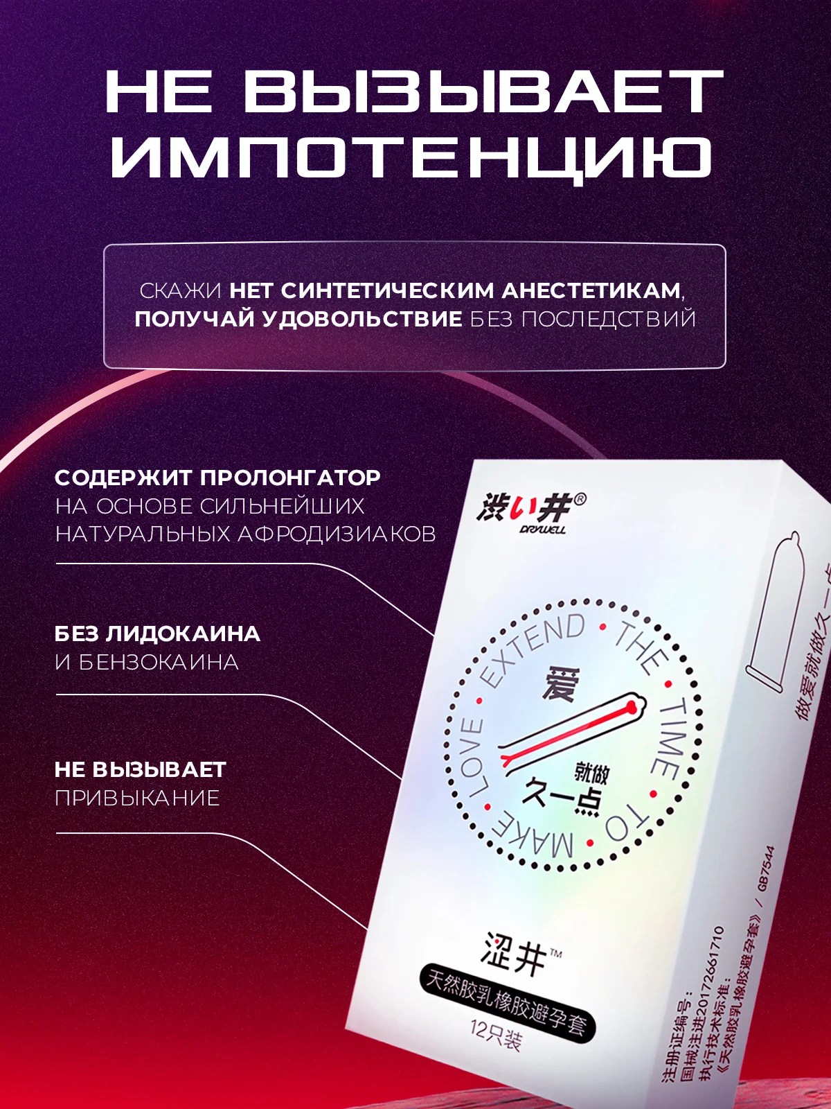 DRYWELL 12 шт. Презервативы продлевающие ультратонкие, анестетик,с пролонгирующим эффектом