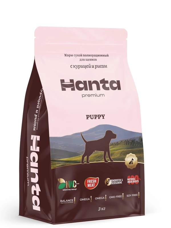 Корм сухой Hanta для щенков, с курицей и рисом