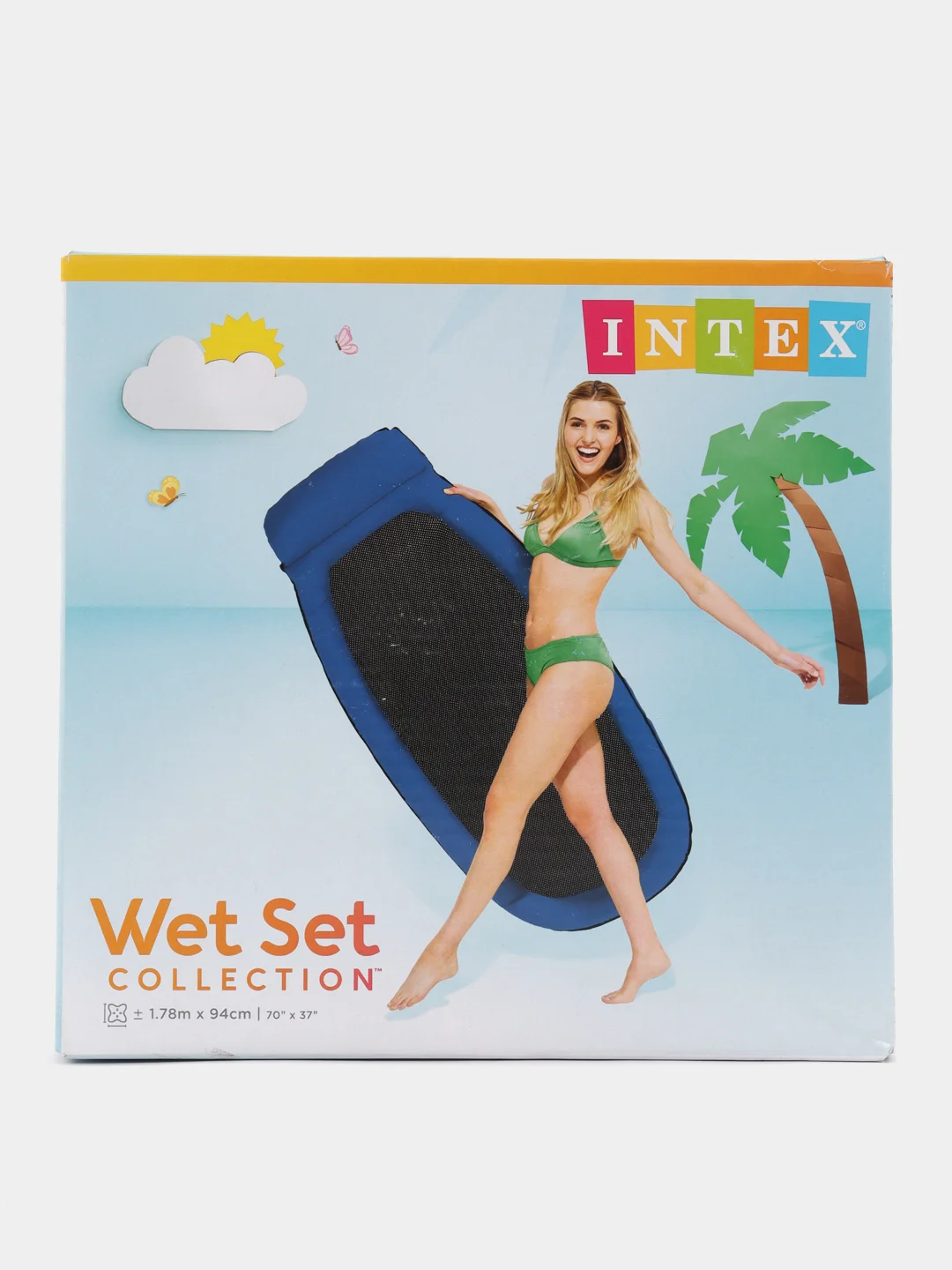 Черный надувной матрас - шезлонг Intex для плавания сетчатый 178х94см, до 100 кг