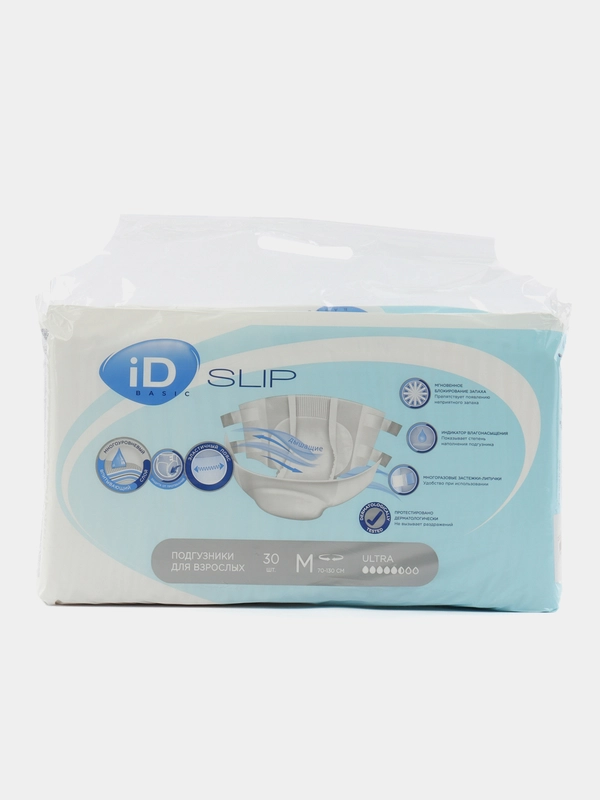 Подгузники для взрослых iD Slip Basic, размеры M, L, XL, впитывающие, 1 упаковка 30 шт