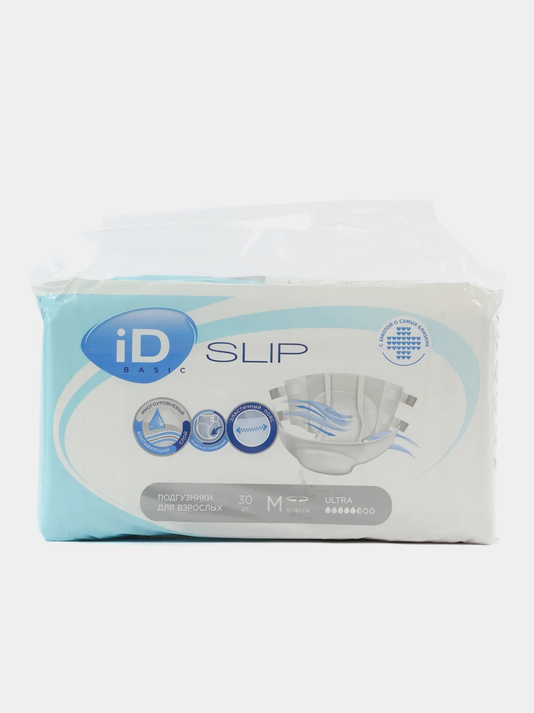 Подгузники для взрослых iD Slip Basic, размеры M, L, XL, впитывающие, 1 упаковка 30 шт