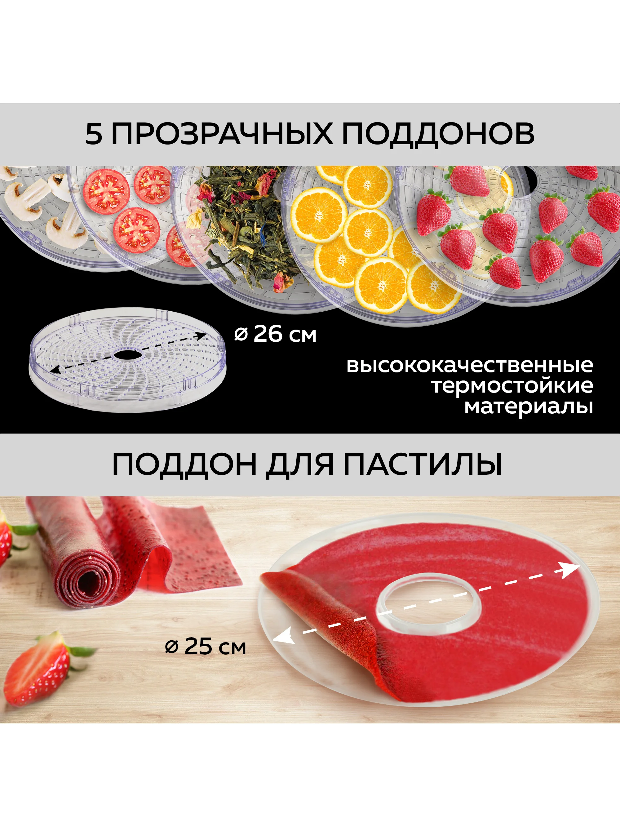 Электрическая сушилка для овощей и фруктов GFD-002, 5 уровней, поддон для пастилы