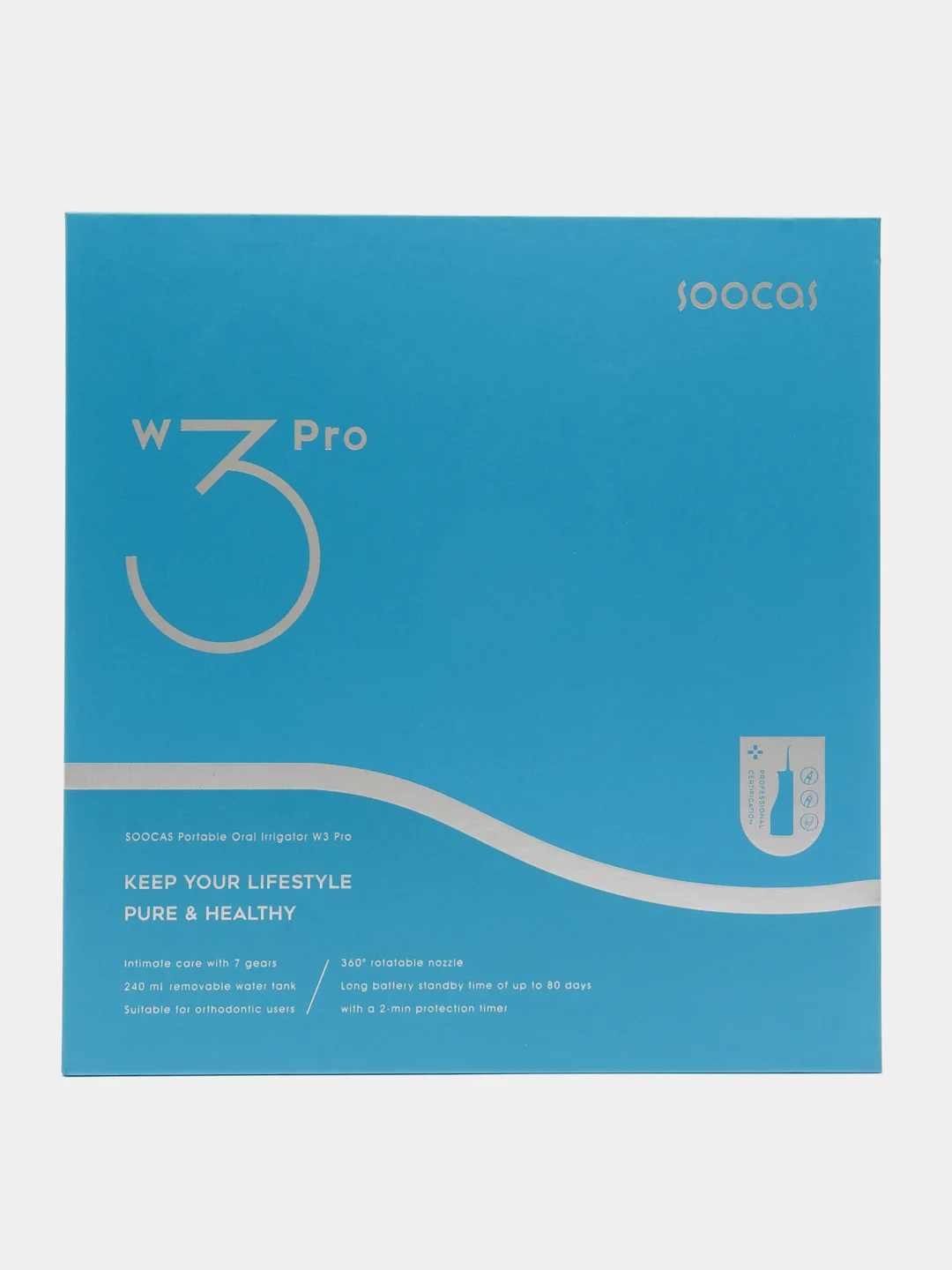 Голубой ирригатор для полости рта Soocas W3 Pro (Blue), портативный, 4 насадки, 3 режима, 240 мл