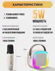 Беспроводная портативная караоке колонка с микрофонами Bluetooth с led подсветкой