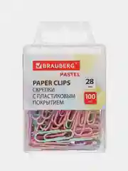 Скрепки канцелярские Brauberg Pastel, 271956, цветные 28мм, набор 100 шт для офиса и школы