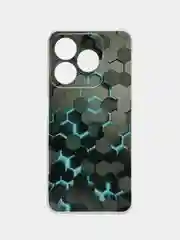Бирюзовый силиконовый чехол на Realme C63 / Реалми C63 прозрачный, с принтом, защита камеры