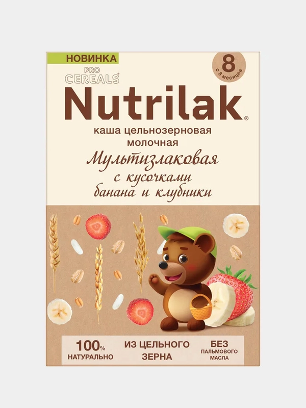 Каша молочная мультизлаковая Nutrilak Procereals, c бананом и клубникой,с 8 месяцев, 200 г
