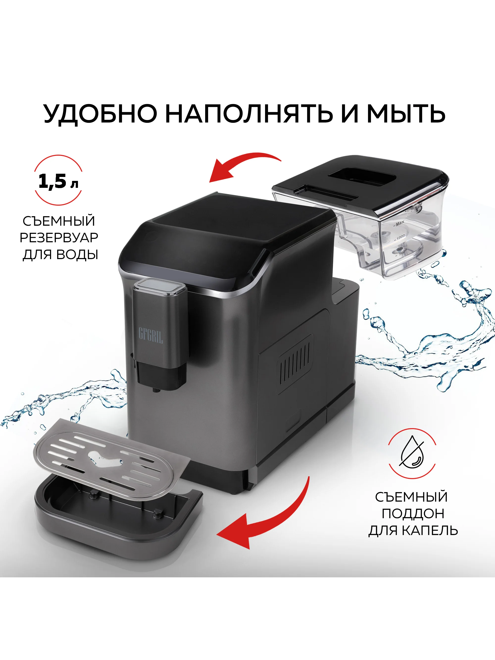 Автоматическая кофемашина GFGRIL GFC-1000, с автоматическим капучинатором