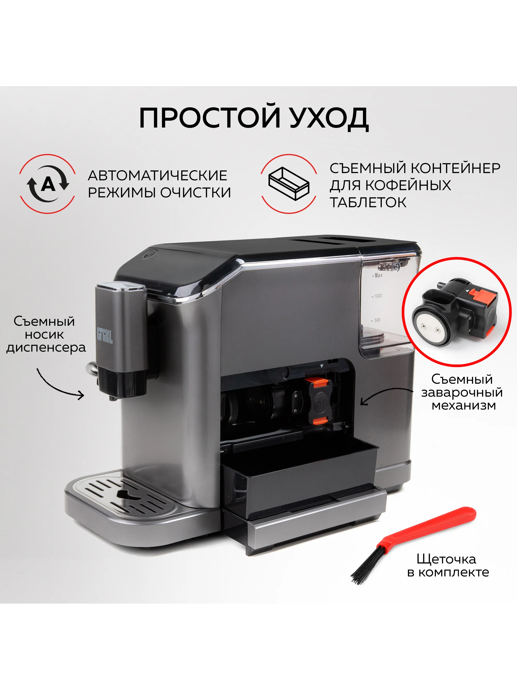 Автоматическая кофемашина GFGRIL GFC-1000, с автоматическим капучинатором