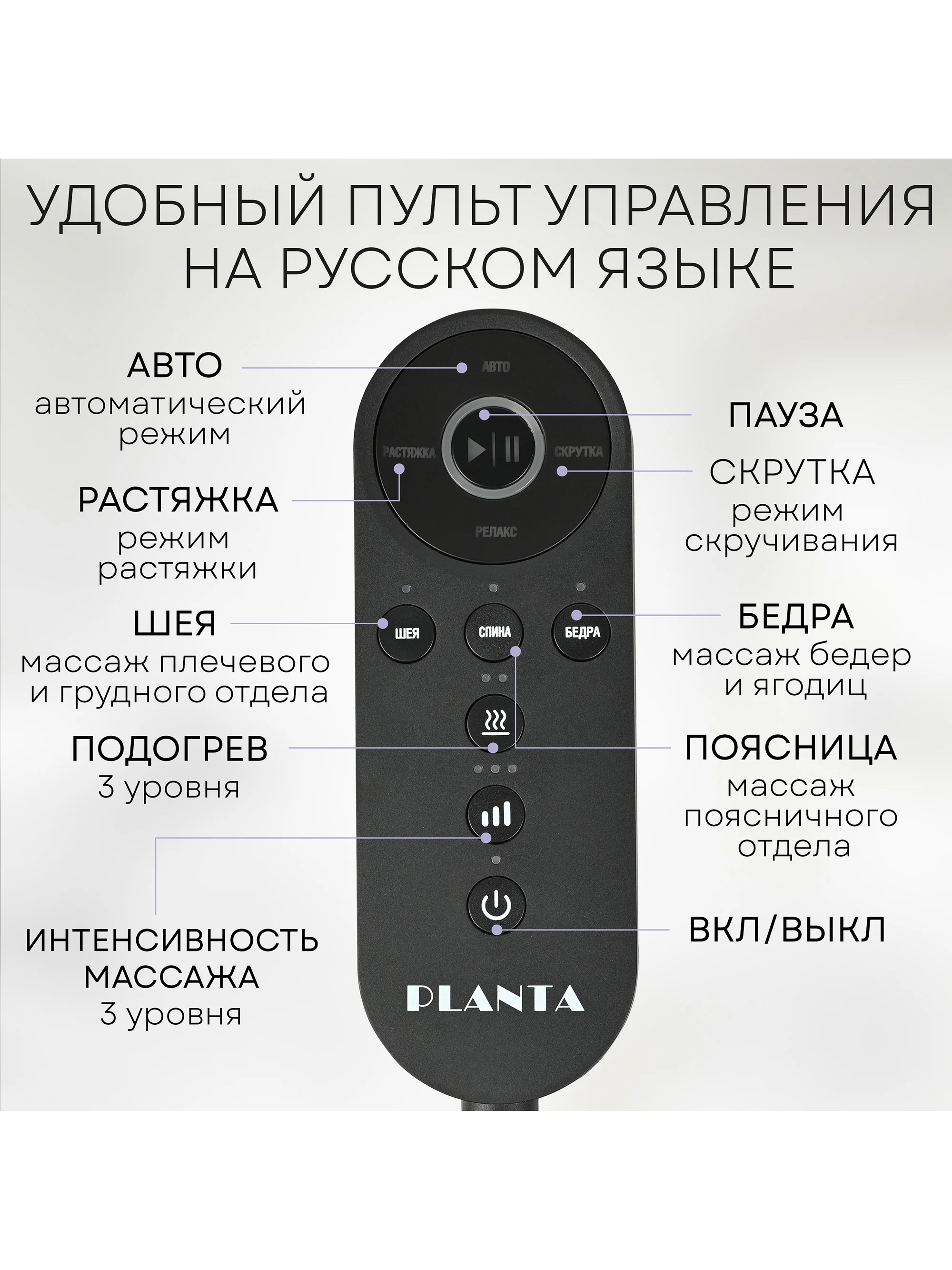 Массажный матрас PLANTA MY-8000,  массаж спины и шеи, бережная растяжка, удлиненный