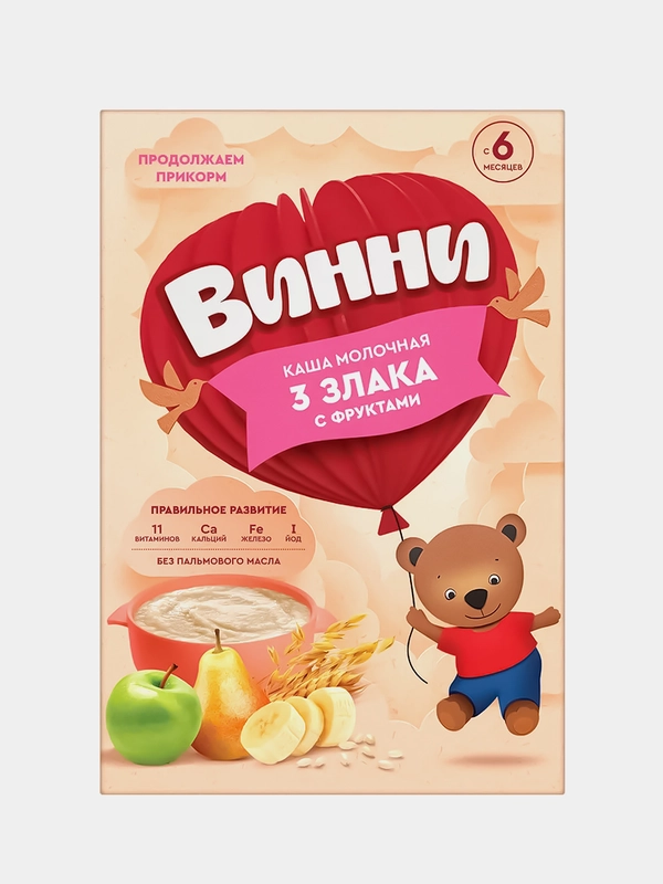Каша из смеси 3 злаков Винни , сухая, молочная, с фруктами, с 6 мес, 200 г