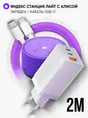 Зарядка белая для Яндекс Станция Лайт / блок 65W+ кабель USB Type-C / Type-C 100W 2 метра