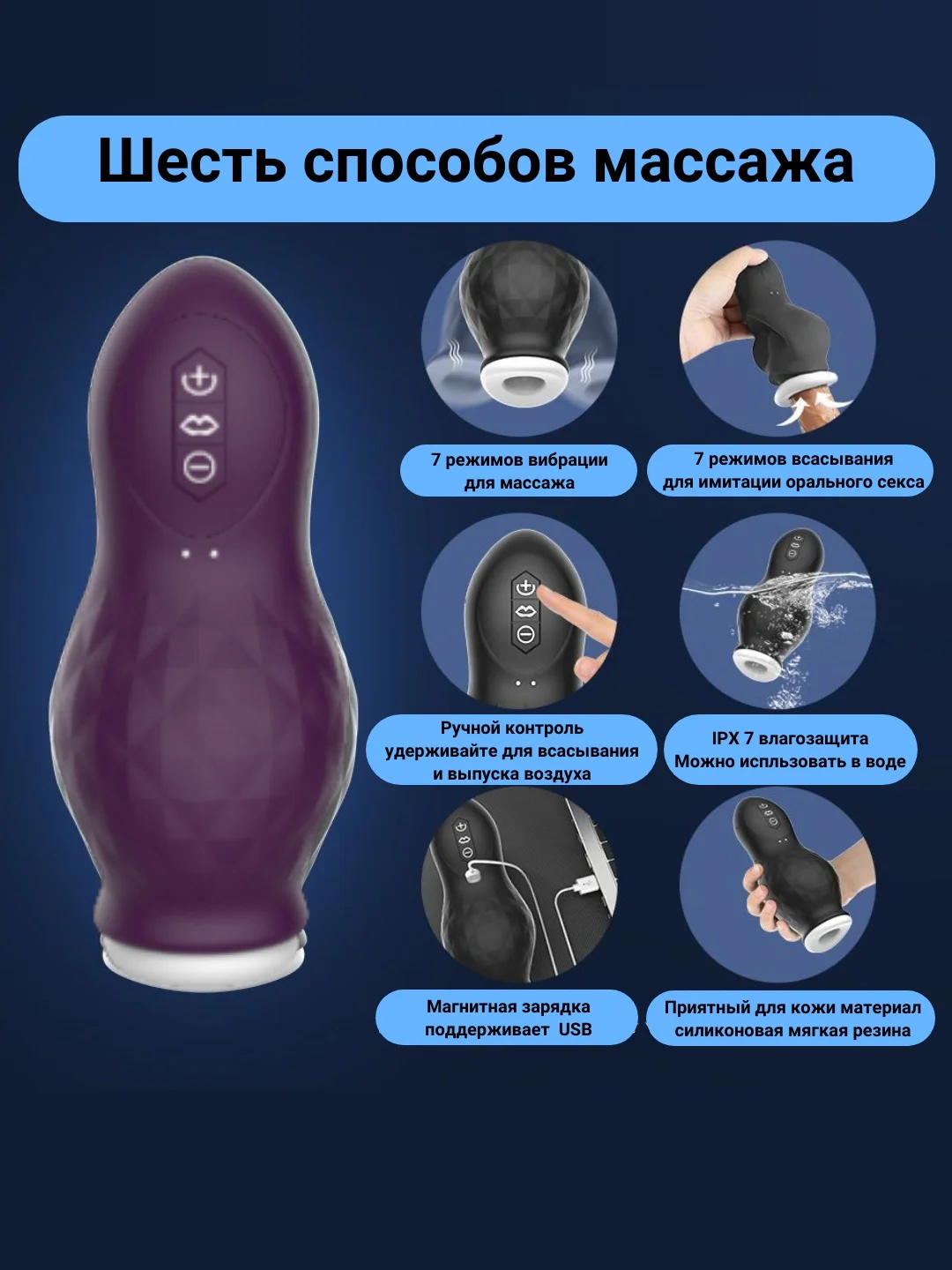 Фиолетовый мастурбатор мужской автоматический, вагина мастурбатор для мужчин, тренажер для пениса