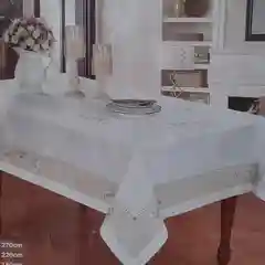 Скатерть тканевая с вышивкой на прямоугольный стол,Размер - 150/220,Ткань - лён (100%)