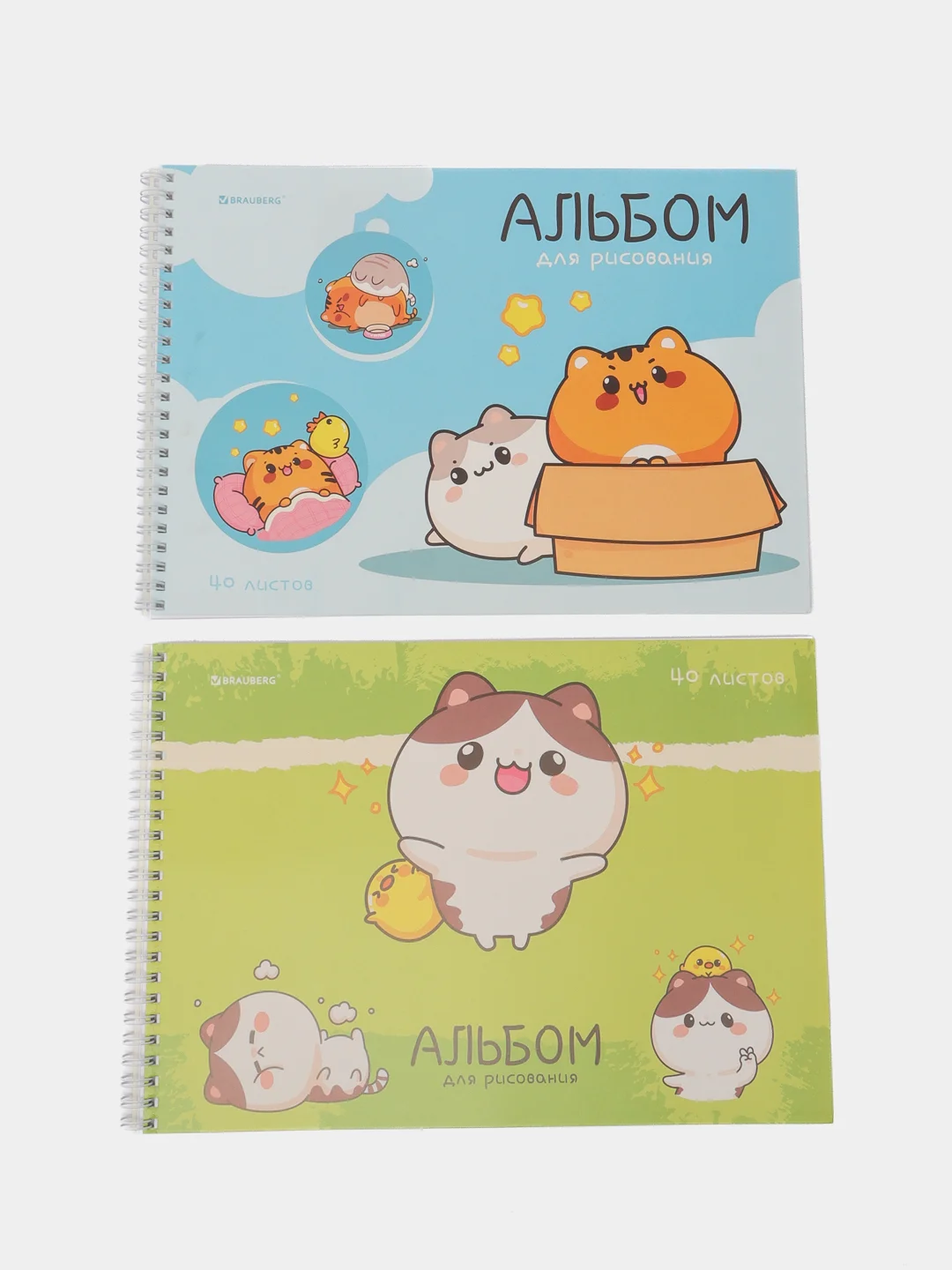 Альбом для рисования Brauberg Аниме Коты, 107016, в школу А4 40 листов, спираль, набор 2шт