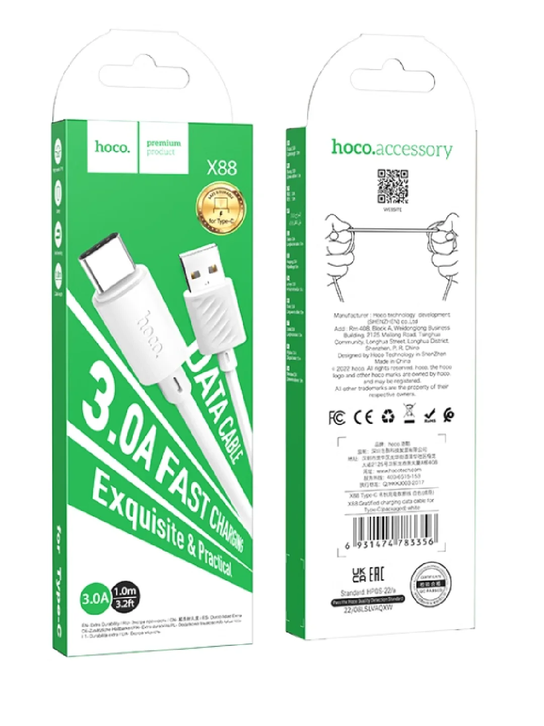Белый кабель зарядный Hoco для iPhone и Android, Type-C / Micro-USB / Lightning, Быстрая зарядка