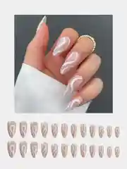 Слоновая кость накладные ногти с дизайном, 24 штуки + клей