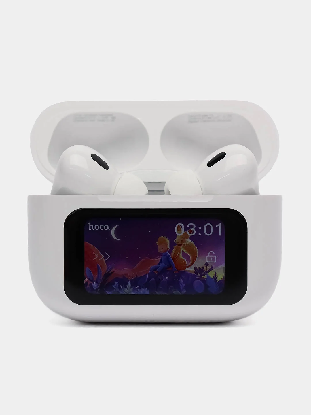 Белый наушники Bluetooth Hoco EW72 c шумоподавлением, в кейсе с сенсорным экраном