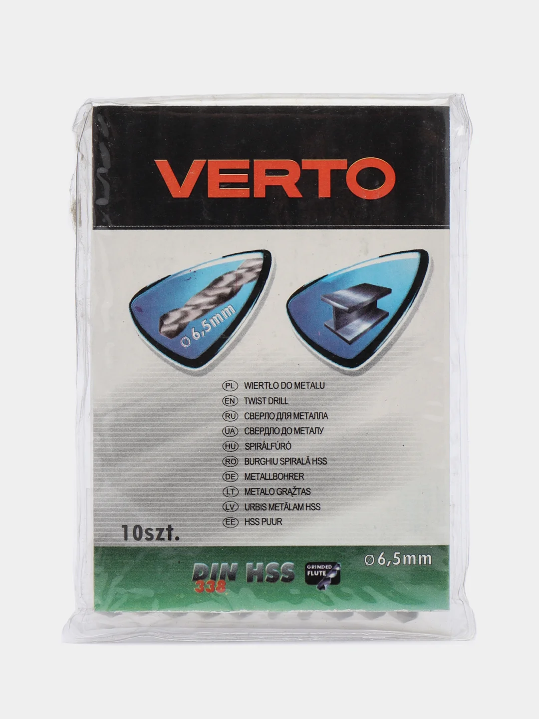 Сверло по металлу HSS-G (10 шт 6.5х101х63 мм) VERTO