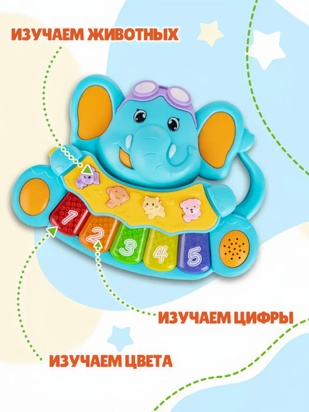Развивающая игрушка музыкальная интерактивная пианино весёлый слоник