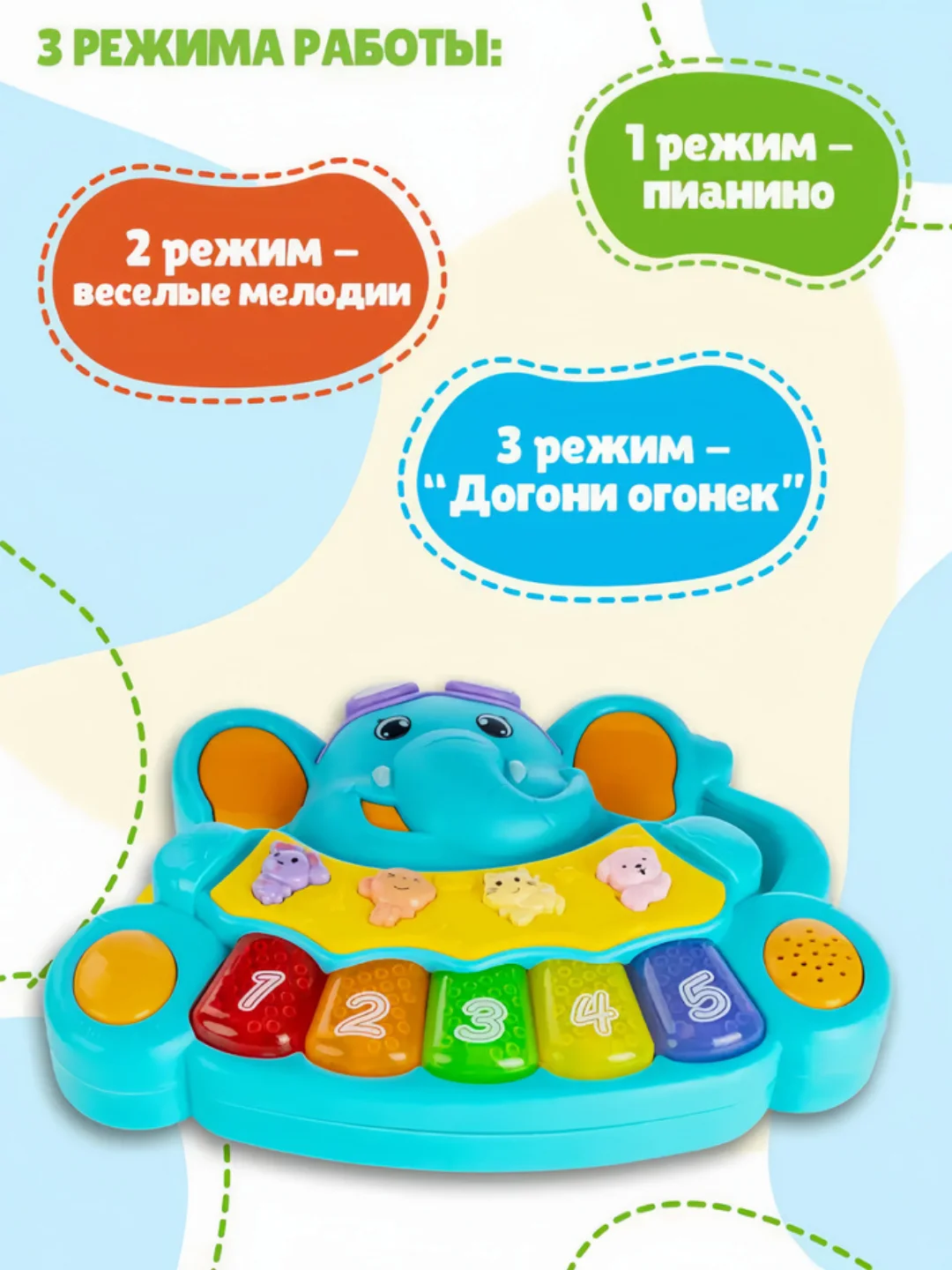 Развивающая игрушка музыкальная интерактивная пианино весёлый слоник