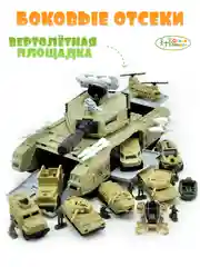 Зеленый раскладной танк и самолет с машинками и солдатиками