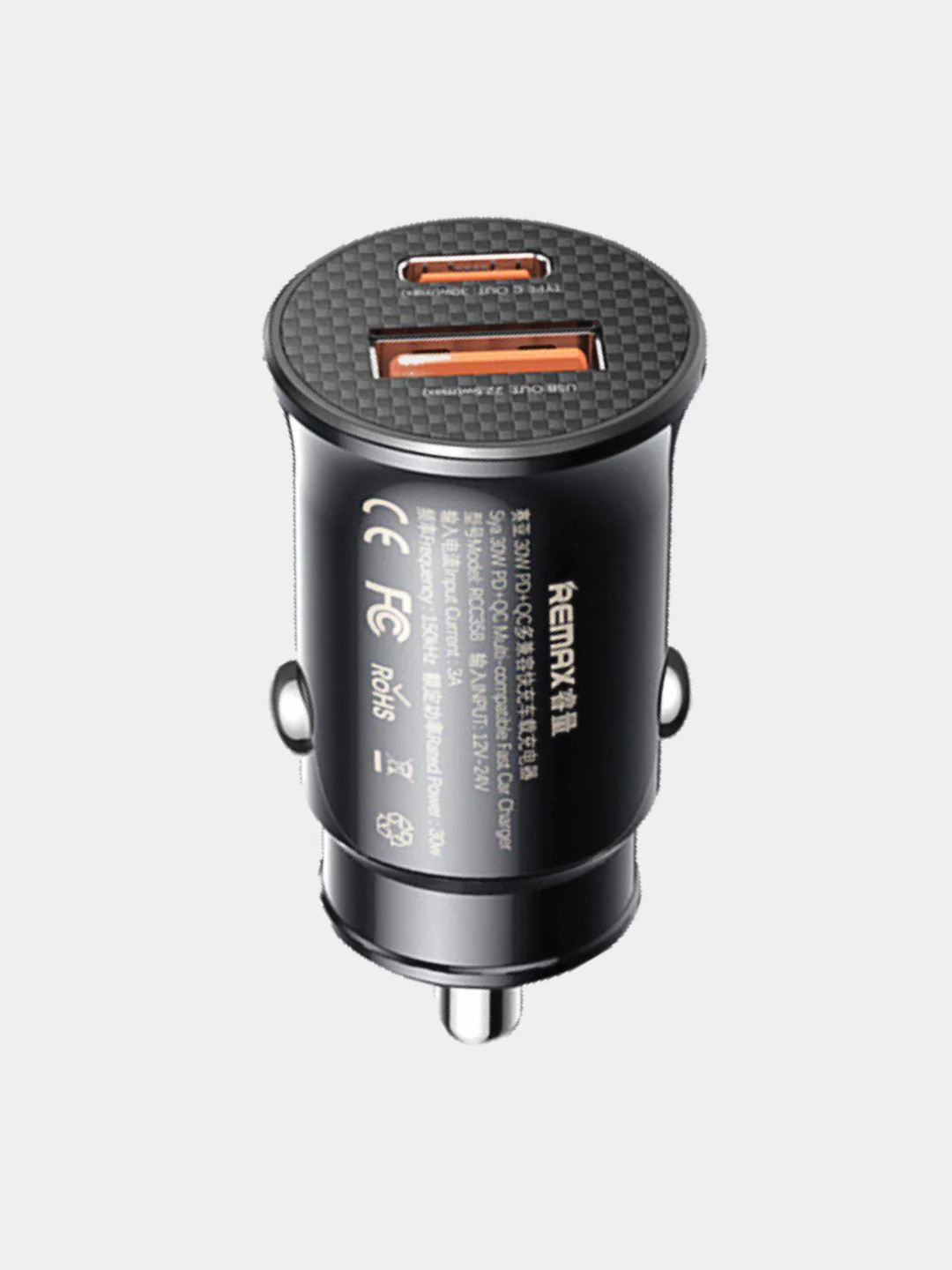 Черный автомобильное зарядное устройство в прикуриватель Type-C + USB, быстрая зарядка, 30В