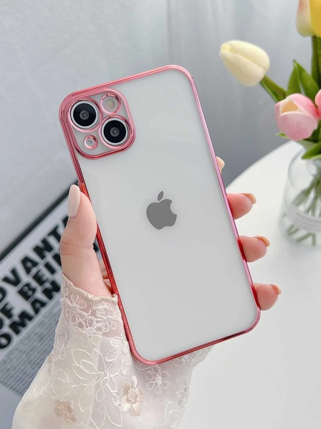Розовый чехол для iPhone 13 Pro Max mini силиконовый прозрачный айфон про макс мини