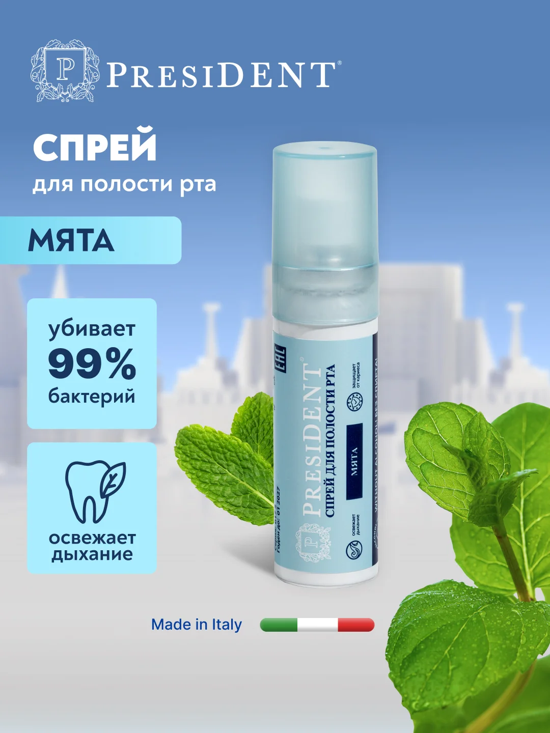 Спрей PRESIDENT "Mint" Ментол,без спирта, 20 мл