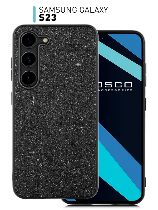 Блестящий чехол для Samsung Galaxy S23 пластиковый ROSCO со стразами силиконовая окантовка