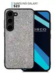 Фиолетовый блестящий чехол для Samsung Galaxy S23 пластиковый ROSCO со стразами силиконовая окантовка