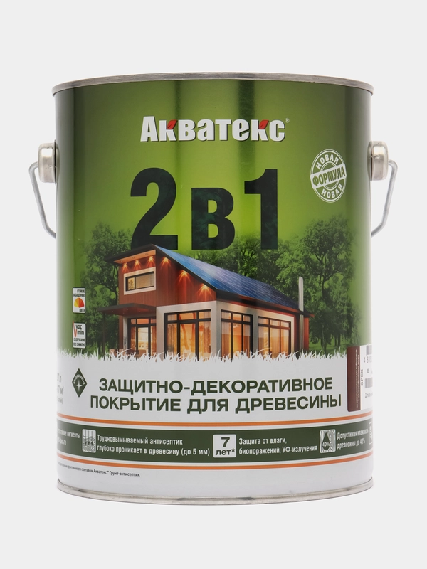 Акватекс 2 в 1, пропитка по дереву, цвет Орех,  2,7 л
