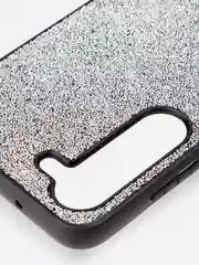 Серебряный блестящий чехол для Samsung Galaxy S23 пластиковый ROSCO со стразами силиконовая окантовка