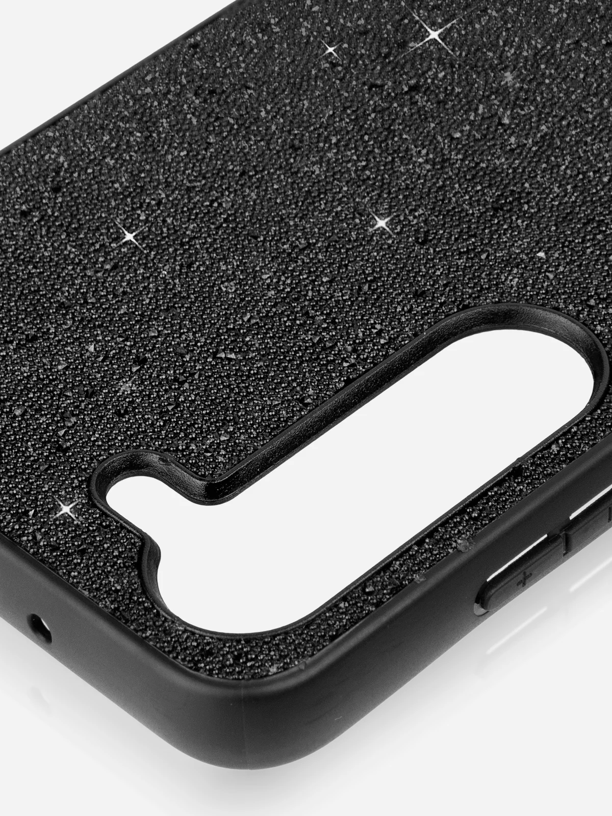 Черный блестящий чехол для Samsung Galaxy S23 пластиковый ROSCO со стразами силиконовая окантовка