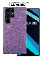 Фиолетовый блестящий чехол для Samsung Galaxy S23 Ultra пластиковый ROSCO с силиконом, со стразами