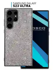 Серебряный блестящий чехол для Samsung Galaxy S23 Ultra пластиковый ROSCO с силиконом, со стразами