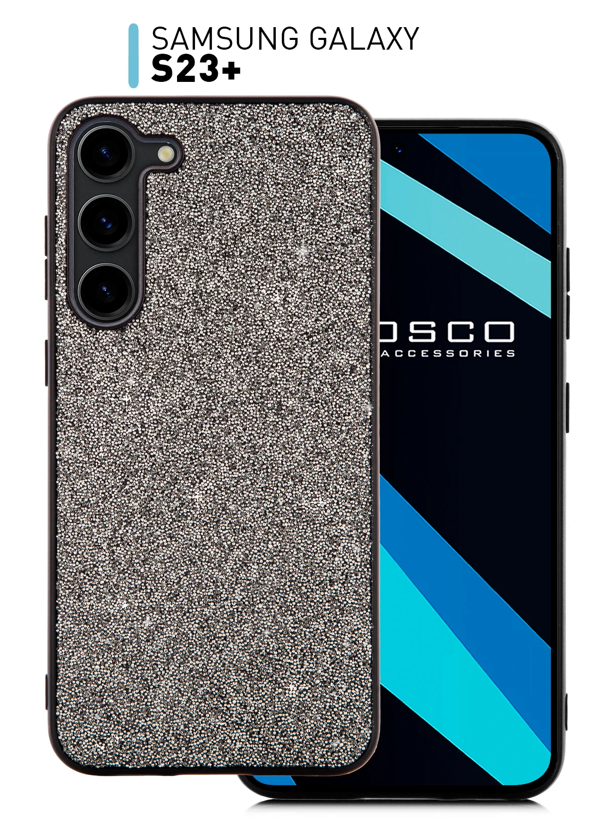 Блестящий чехол для Samsung Galaxy S23 Plus ROSCO со стразами и силиконовой окантовкой