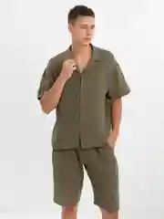 Зелёный хаки мужской муслиновый летний костюм с шортами