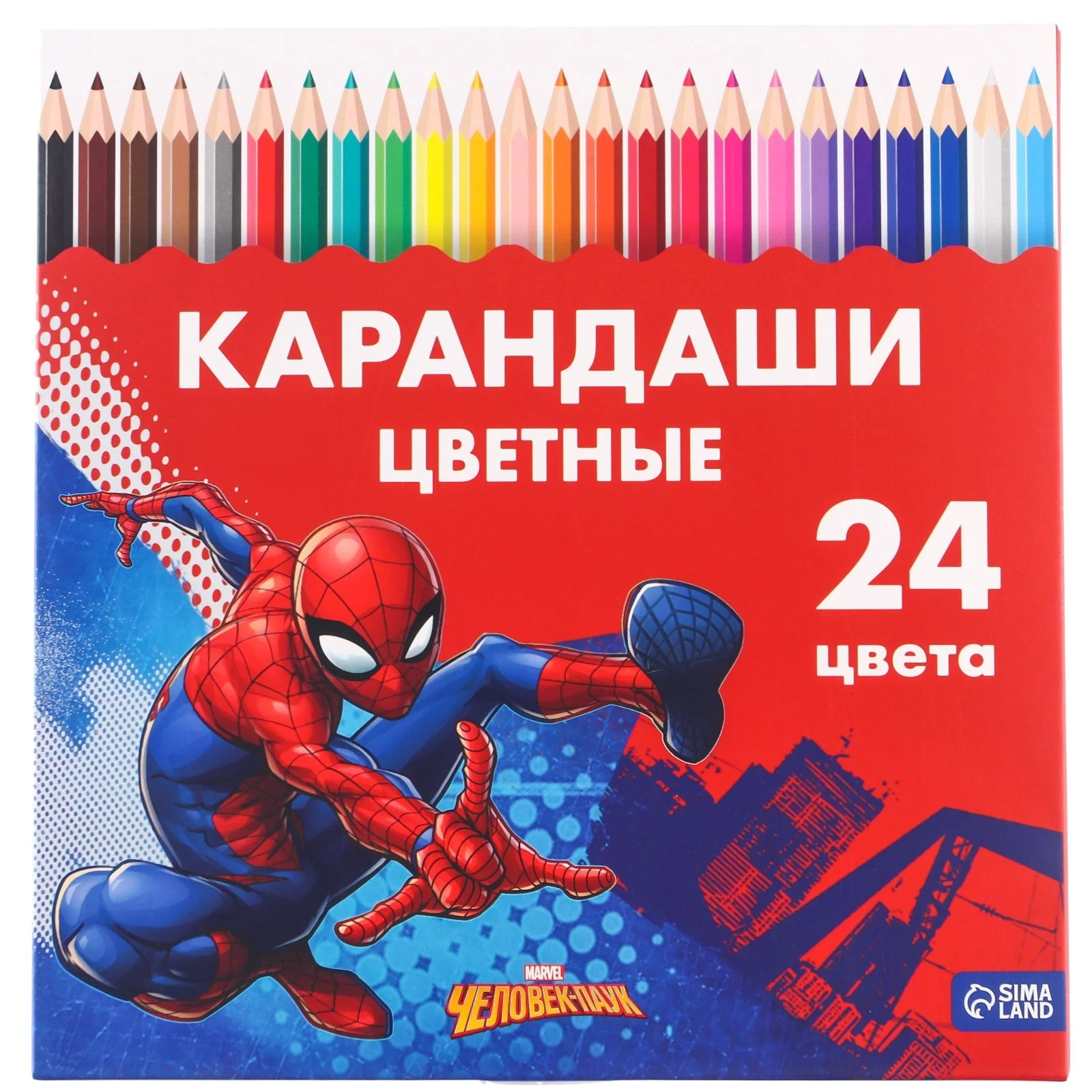 Карандаши цветные - 24 цветов, корпус деревянный, трехгранные