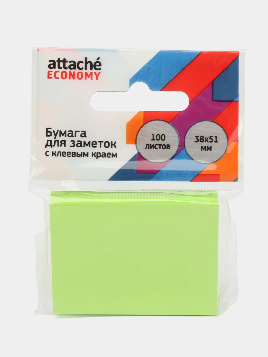 Самоклеящийся блок Attache Economy 38*51 мм, 100 листов, неоновый зеленый