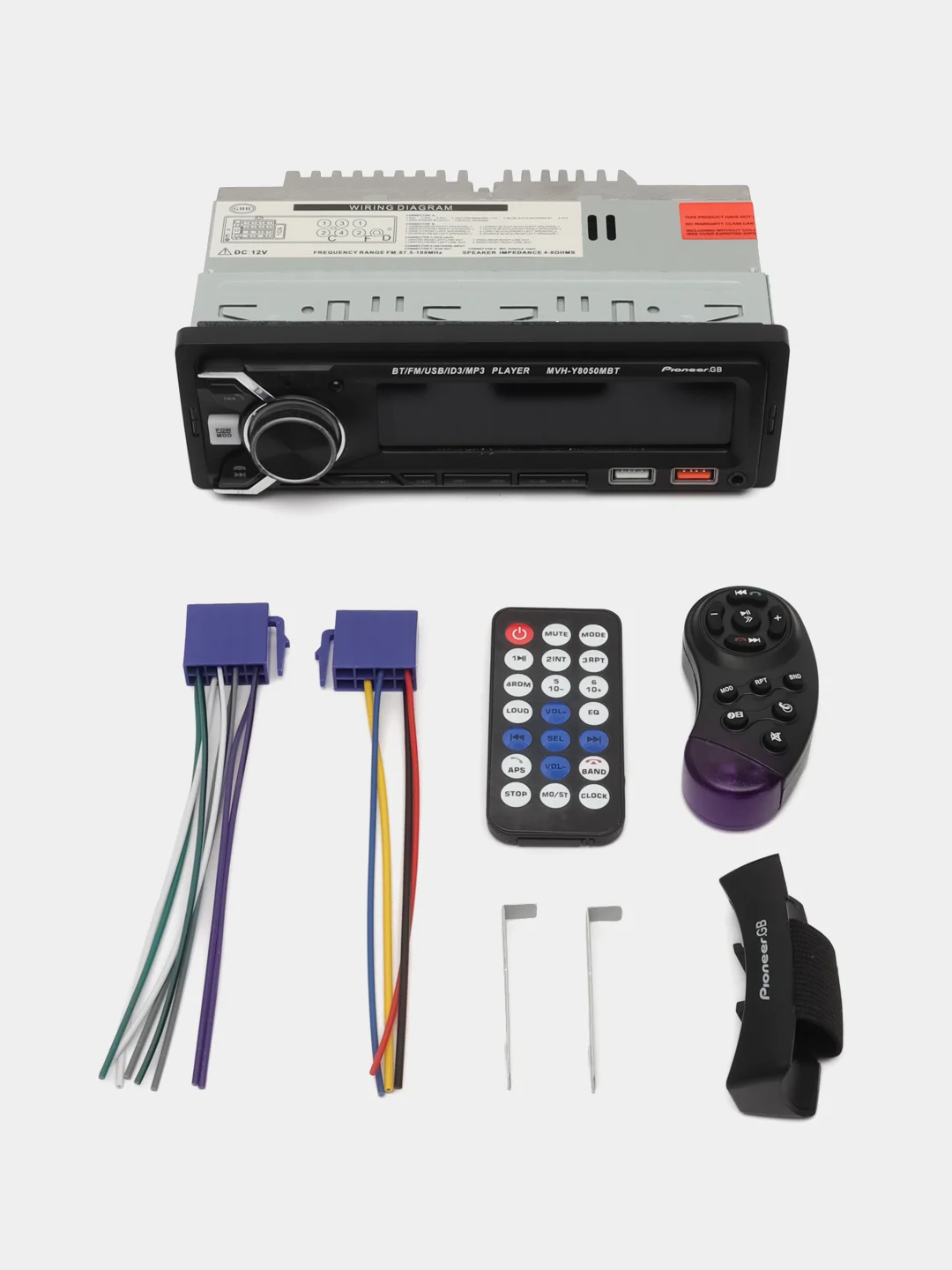 Красный автомагнитола Pioneer GB MVH, 7 цветов подсветки, 1 Din, Bluetooth, мультируль, пульт ДУ