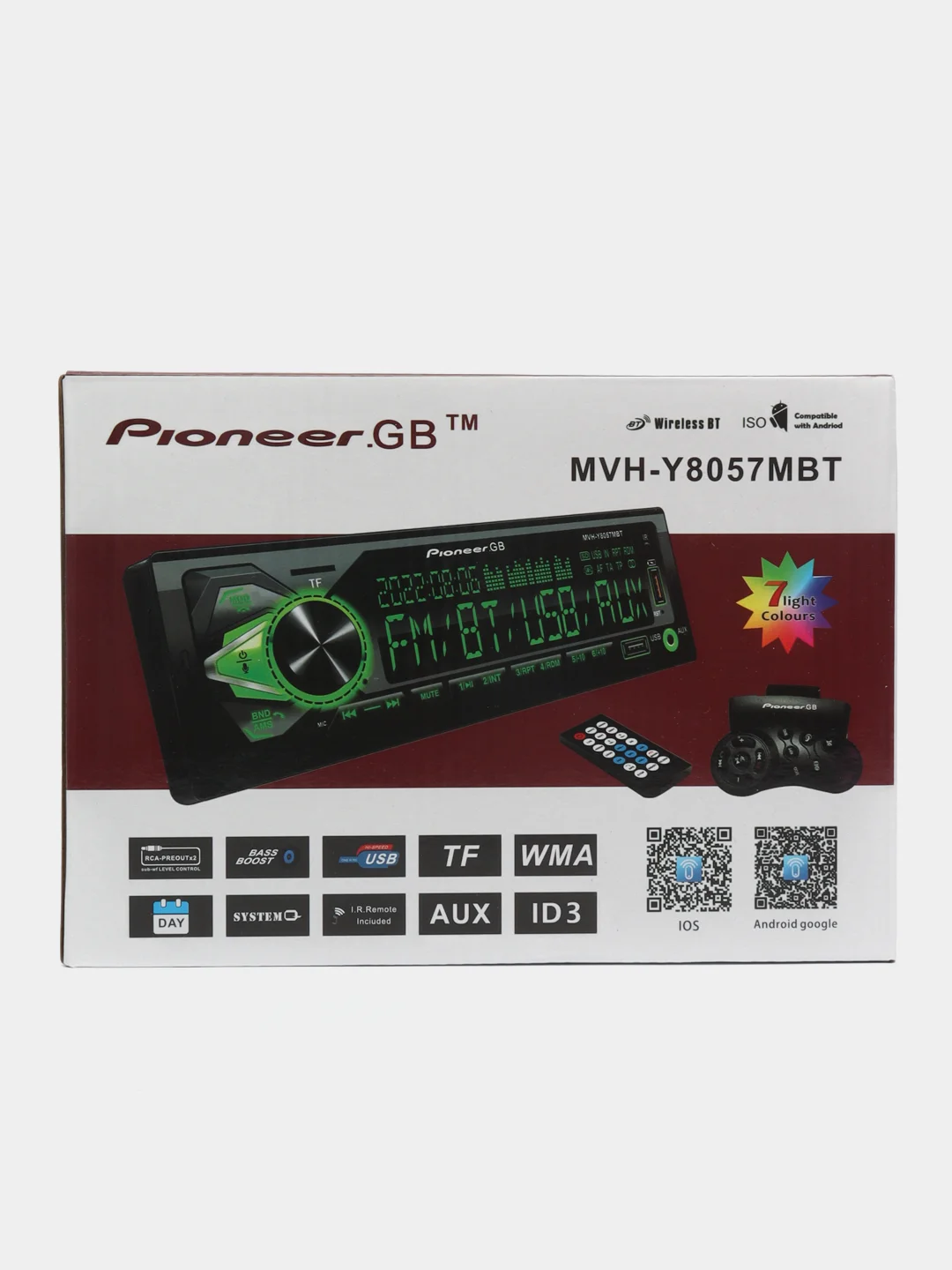 Зеленый автомагнитола Pioneer GB MVH, 7 цветов подсветки, 1 Din, Bluetooth, мультируль, пульт ДУ