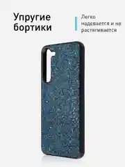 Синий блестящий чехол для Samsung Galaxy S23 Plus ROSCO со стразами и силиконовой окантовкой