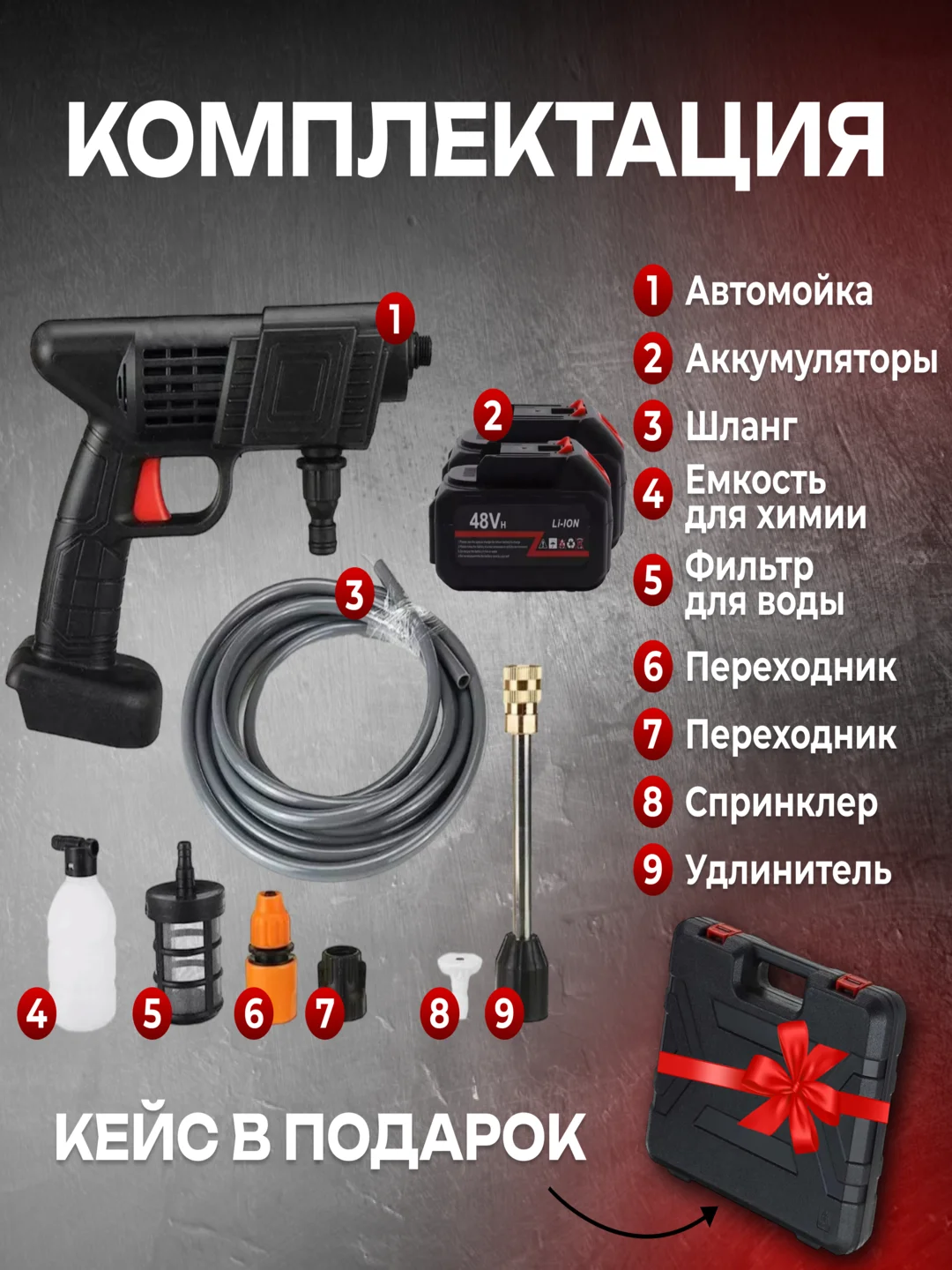Автомобильная мойка для авто, высокого давления, с аккумулятором