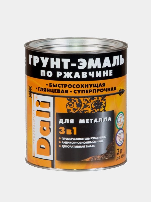 ДАЛИ Грунт-эмаль по ржавчине гладкая, цвет Зеленый мох, 2 л